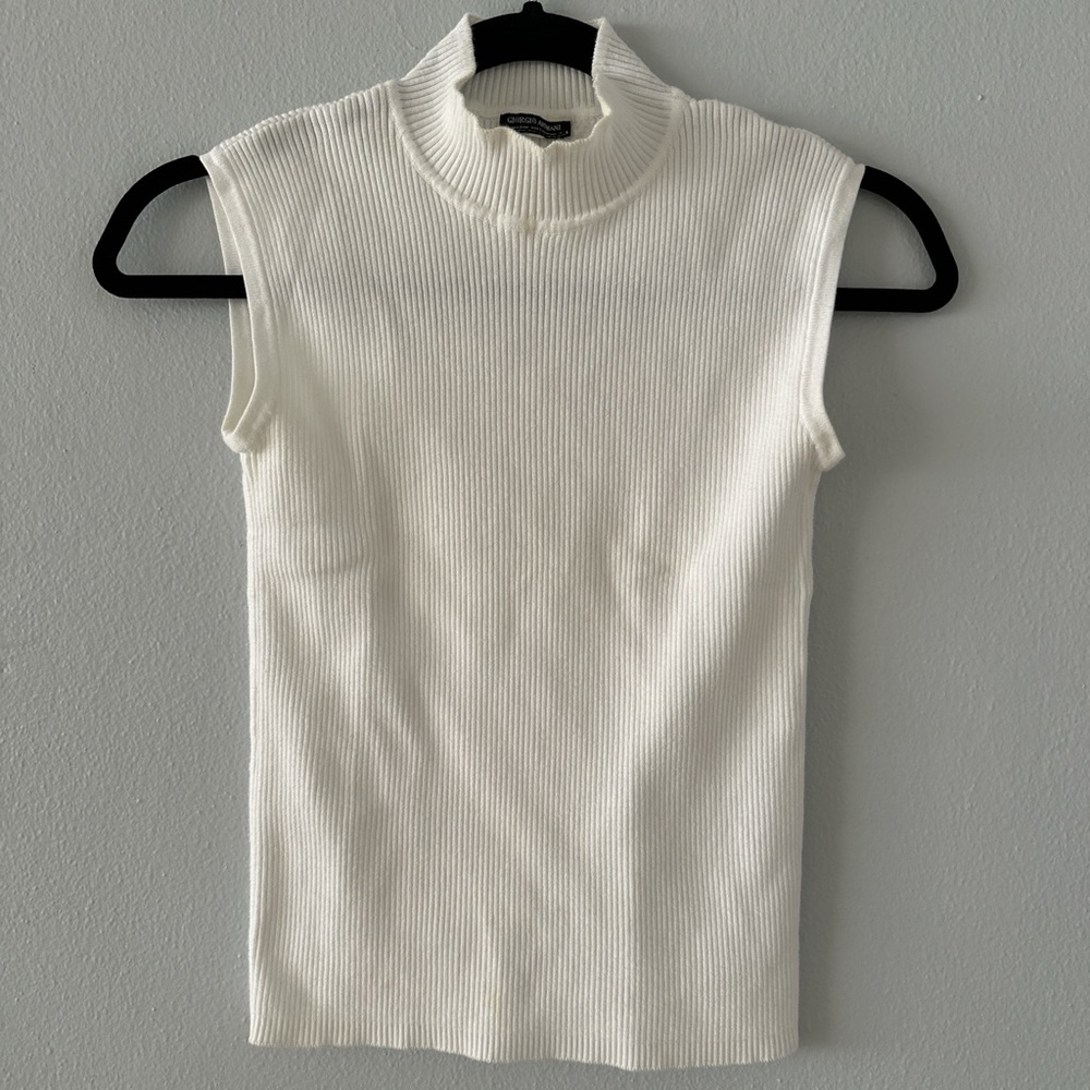 Giorgio Armani White Ribbed Tank Top